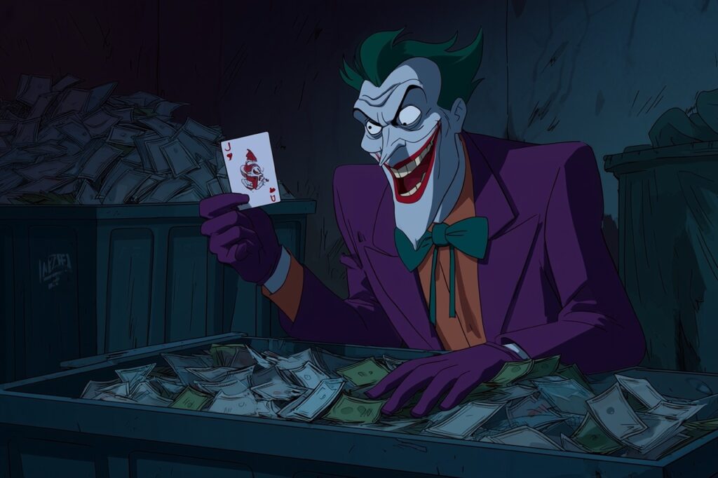 le Joker en train de fouiller les poubelles pour illustrer les enjeux IA